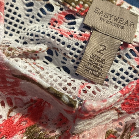 Chico’s Size 2 Mesh Cardigan Floral‎ Print Tunic Colorful Chicos Size Large 3/4 - Picture 8 of 9